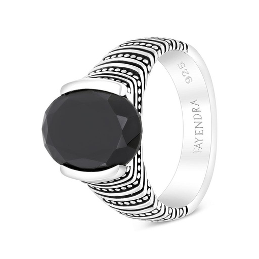 Sterling Silver 925 Ring Rhodium Plated Black CZ For Men