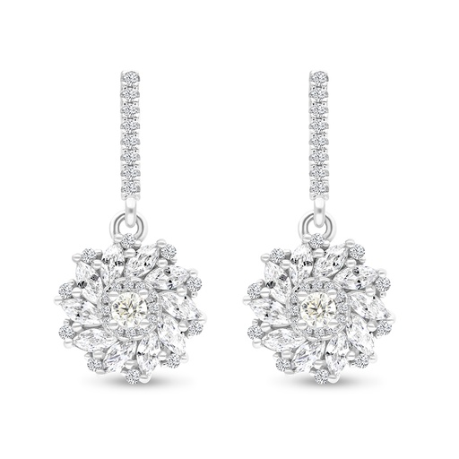 [EAR01CIT00WCZB632] Sterling Silver 925 Earring Rhodium Plated Embedded With Yellow Zircon And White CZ