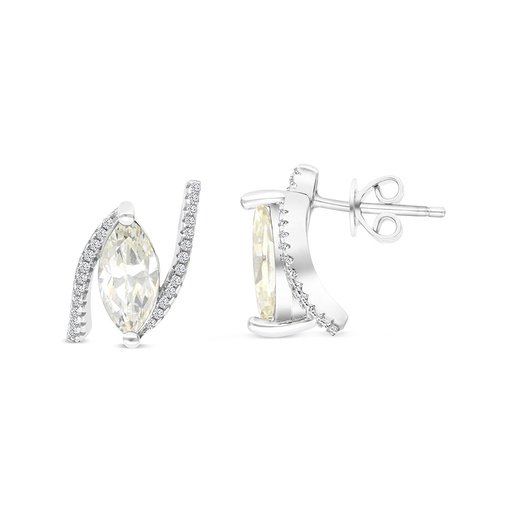 [EAR01CIT00WCZB633] Sterling Silver 925 Earring Rhodium Plated Embedded With Yellow Zircon And White CZ