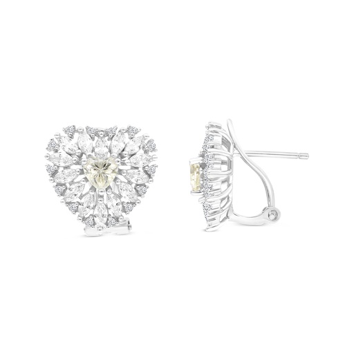 [EAR01CIT00WCZB638] Sterling Silver 925 Earring Rhodium Plated Embedded With Yellow Zircon And White CZ