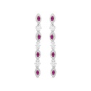 Sterling Silver 925 Earring Rhodium Plated Embedded With Ruby Corundum And White CZ