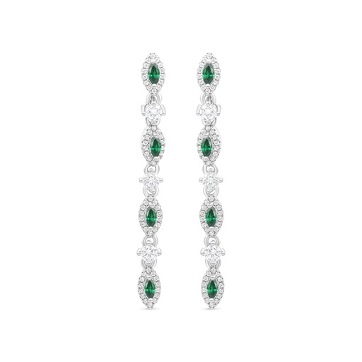 [EAR01EMR00WCZB643] Sterling Silver 925 Earring Rhodium Plated Embedded With Emerald And White CZ
