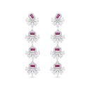 Sterling Silver 925 Earring Rhodium Plated Embedded With Ruby Corundum And White CZ