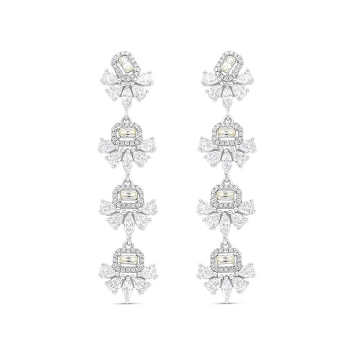 [EAR01CIT00WCZB648] Sterling Silver 925 Earring Rhodium Plated Embedded With Yellow Zircon And White CZ