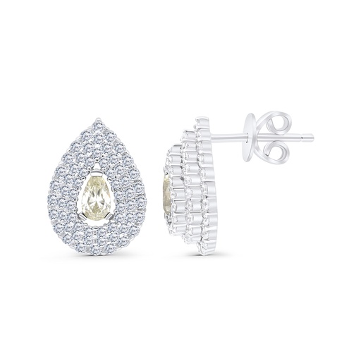 [EAR01CIT00WCZB652] Sterling Silver 925 Earring Rhodium Plated Embedded With Yellow Zircon And White CZ