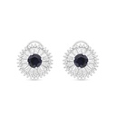 Sterling Silver 925 Earring Rhodium Plated Embedded With Sapphire Corundum