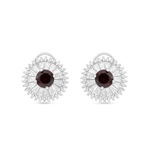 [EAR01RUB00WCZB658] Sterling Silver 925 Earring Rhodium Plated Embedded With Ruby Corundum