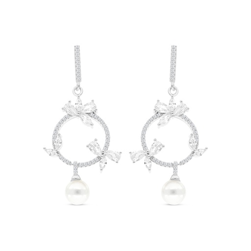 [EAR01WCZ00000B672] Sterling Silver 925 Earring Rhodium Plated And White CZ