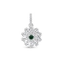 Sterling Silver 925 Pendant Rhodium Plated Embedded With Emerald And White CZ