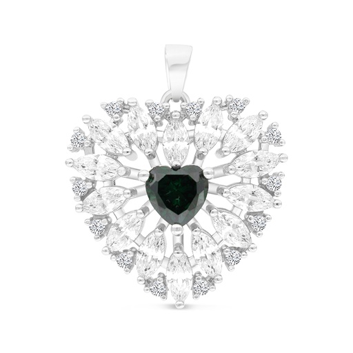 [PND01EMR00WCZA794] Sterling Silver 925 Pendant Rhodium Plated Embedded With Emerald And White CZ