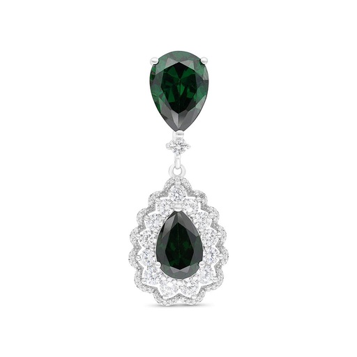 [PND01EMR00WCZA801] Sterling Silver 925 Pendant Rhodium Plated Embedded With Emerald And White CZ