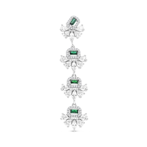 [PND01EMR00WCZA804] Sterling Silver 925 Pendant Rhodium Plated Embedded With Emerald And White CZ