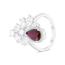 Sterling Silver 925 Ring Rhodium Plated Embedded With Ruby Corundum And White CZ