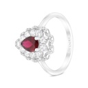 Sterling Silver 925 Ring Rhodium Plated Embedded With Ruby Corundum And White CZ