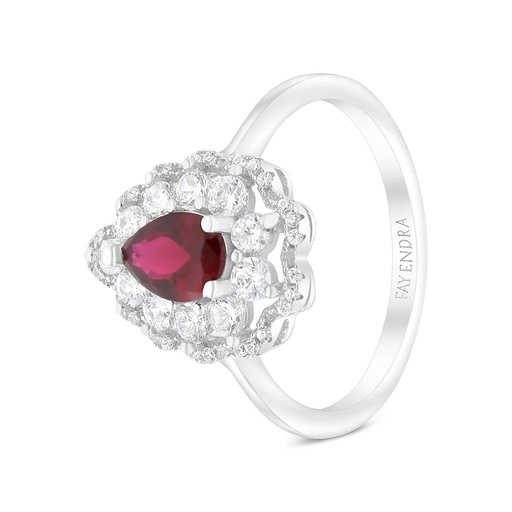 Sterling Silver 925 Ring Rhodium Plated Embedded With Ruby Corundum And White CZ