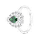 Sterling Silver 925 Ring Rhodium Plated Embedded With Emerald And White CZ