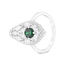 Sterling Silver 925 Ring Rhodium Plated Embedded With Emerald And White CZ