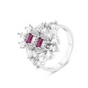 Sterling Silver 925 Ring Rhodium Plated Embedded With Ruby Corundum And White CZ