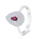 Sterling Silver 925 Ring Rhodium Plated Embedded With Ruby Corundum And White CZ