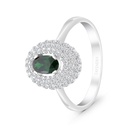 Sterling Silver 925 Ring Rhodium Plated Embedded With Emerald And White CZ