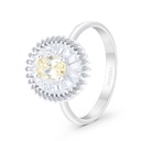 Sterling Silver 925 Ring Rhodium Plated Embedded With Yellow Zircon And White CZ