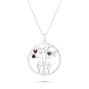 Sterling Silver 925 Necklace Rhodium Plated Embedded With Sapphire Corundum , Ruby Corundum , Emerald Zircon And White CZ