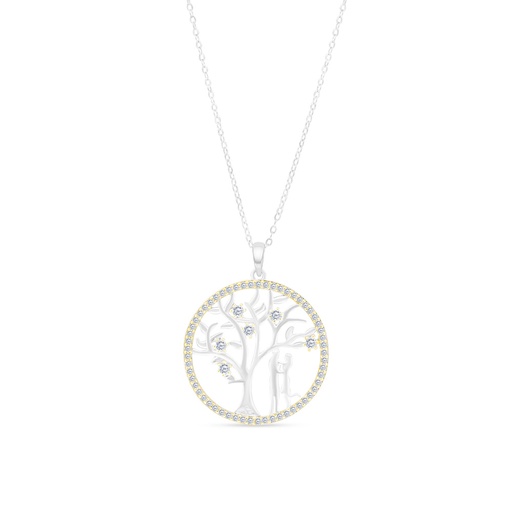 [NCL28WCZ00000A602] Sterling Silver 925 Necklace Rhodium And Gold Plated And White CZ