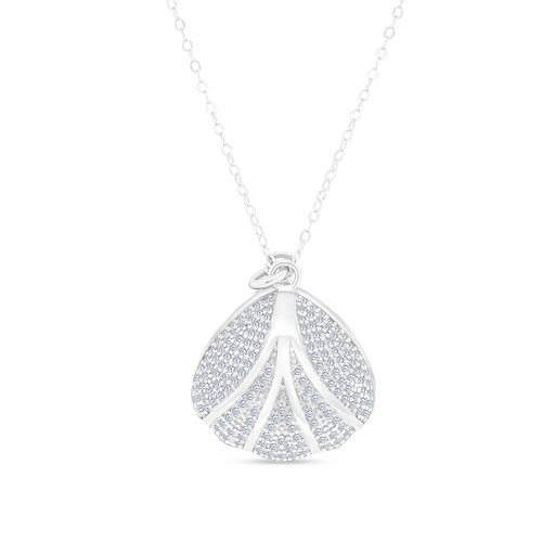 [NCL01PRL00WCZA624] Sterling Silver 925 Necklace Rhodium Plated With white shell And White CZ