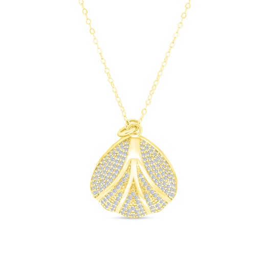 [NCL02PRL00WCZA624] Sterling Silver 925 Necklace Gold Plated Embedded With White Shell Pearl And White CZ