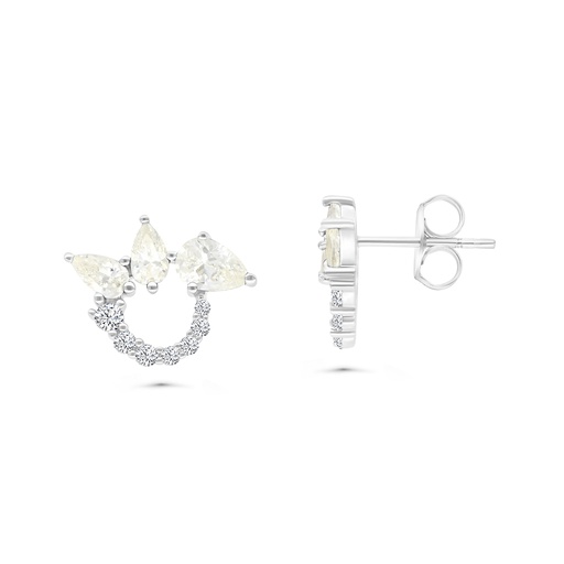 [EAR01CIT00WCZB436] Sterling Silver 925 Earring Rhodium Plated Embedded With Yellow Zircon And White CZ