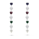 Sterling Silver 925 Earring Rhodium Plated Embedded With Sapphire Corundum , Ruby Corundum , Emerald Zircon And White CZ