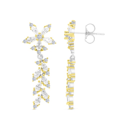 [EAR28WCZ00000B476] Sterling Silver 925 Earring Rhodium And Gold Plated Embedded With White CZ