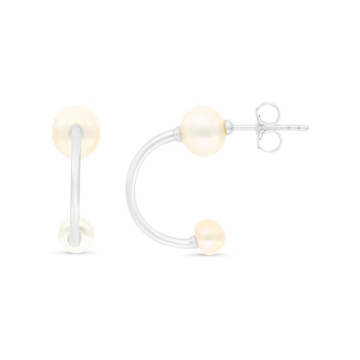 [EAR01PRL00000B488] Sterling Silver 925 Earring Rhodium Plated Embedded With White Shell Pearl