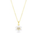 Sterling Silver 925 Necklace Gold Plated Embedded With White Shell Pearl And White CZ