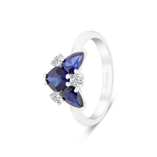 Sterling Silver 925 Ring Rhodium Plated Embedded With Sapphire Corundum 