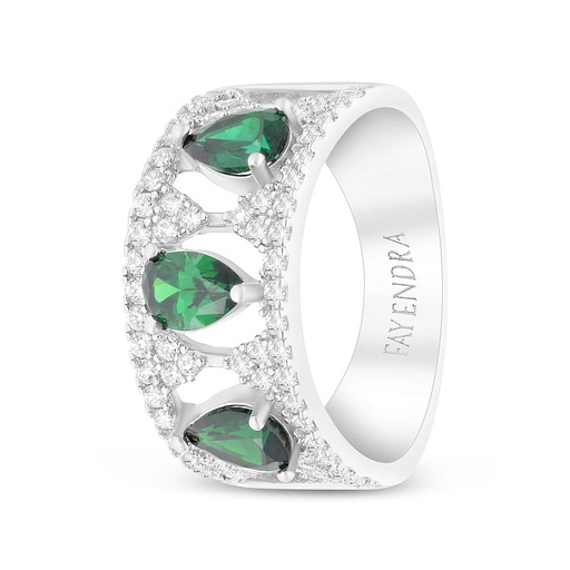 Sterling Silver 925 Ring Rhodium Plated Embedded With Emerald