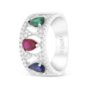 Sterling Silver 925 Ring Rhodium Plated Embedded With Sapphire Corundum , Ruby Corundum , Emerald Zircon