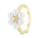 Sterling Silver 925 Ring Gold Plated Embedded With White Shell Pearl And White CZ