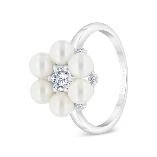 Sterling Silver 925 ring Rhodium Plated shell White Pearl And White CZ