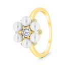 Sterling Silver 925 Ring Gold Plated Embedded With White Shell Pearl And White CZ