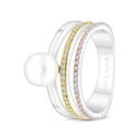 Sterling Silver 925 Ring Rhodium And Gold And Rose Gold Plated Embedded With White Shell Pearl And White CZ