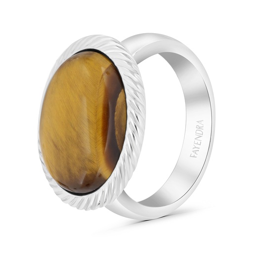 Sterling Silver 925 Ring Rhodium Plated Embedded With Yellow Tiger Eye For Men 