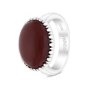 Sterling Silver 925 Ring Rhodium Plated Red Natural Aqiq For Men