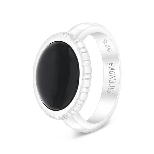 Sterling Silver 925 Ring Rhodium Plated Black Agate For Men