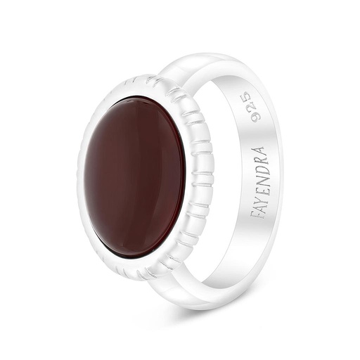 Sterling Silver 925 Ring Rhodium Plated Red Natural Aqiq For Men