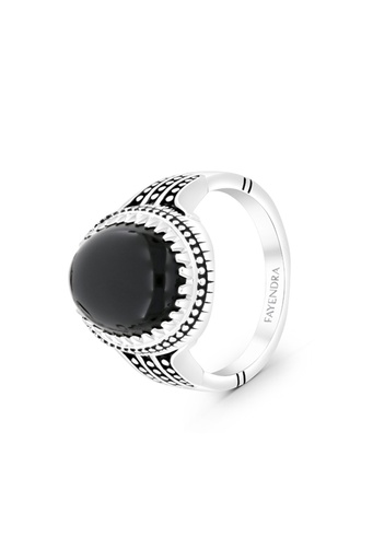 Sterling Silver 925 Ring Rhodium Plated Embedded With Black Agate For Men