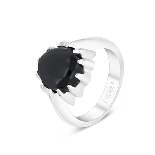 Sterling Silver 925 Ring Rhodium Plated Embedded With Black Agate For Men