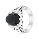 Sterling Silver 925 Ring Rhodium Plated Embedded With Black Agate For Men