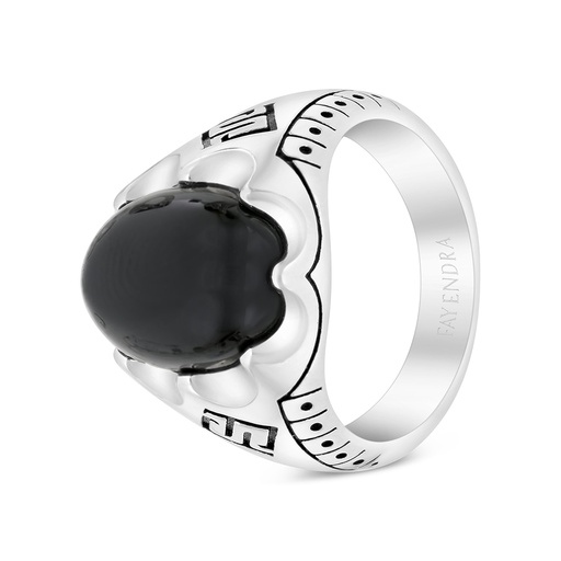 Sterling Silver 925 Ring Rhodium Plated Embedded With Black Agate For Men