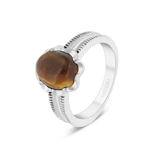 Sterling Silver 925 Ring Rhodium Plated Embedded With Yellow Tiger Eye For Men 